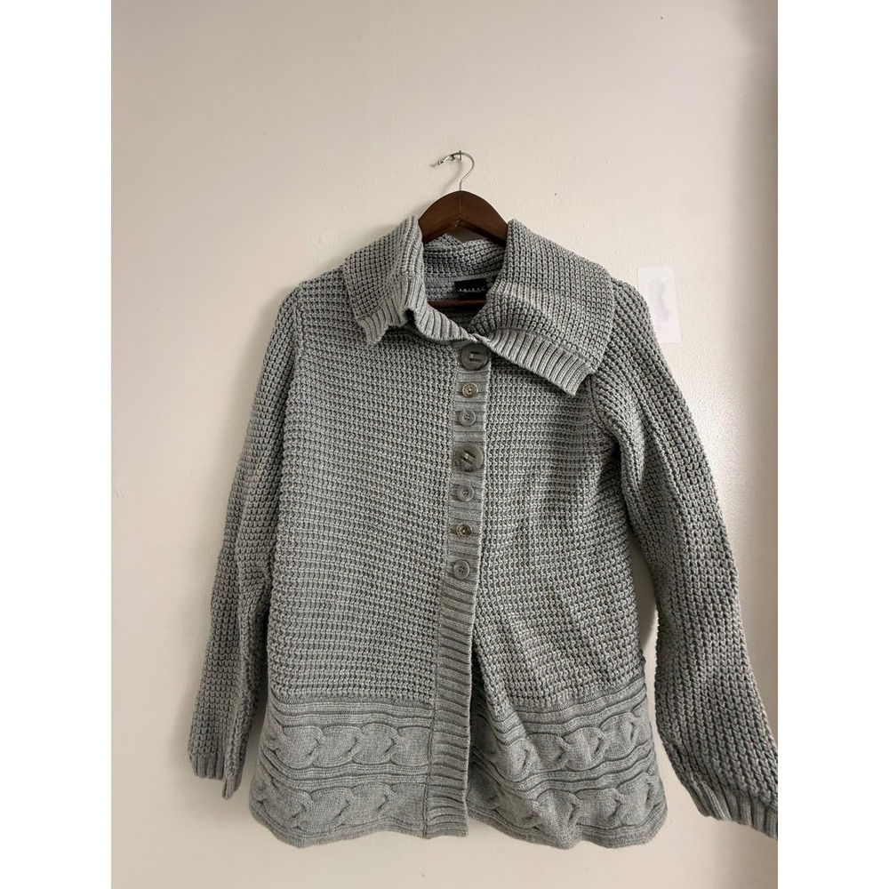 Tribal Grey Pure Cotton Cable Knit Button Front Cardigan Sweater 89180-576 M
